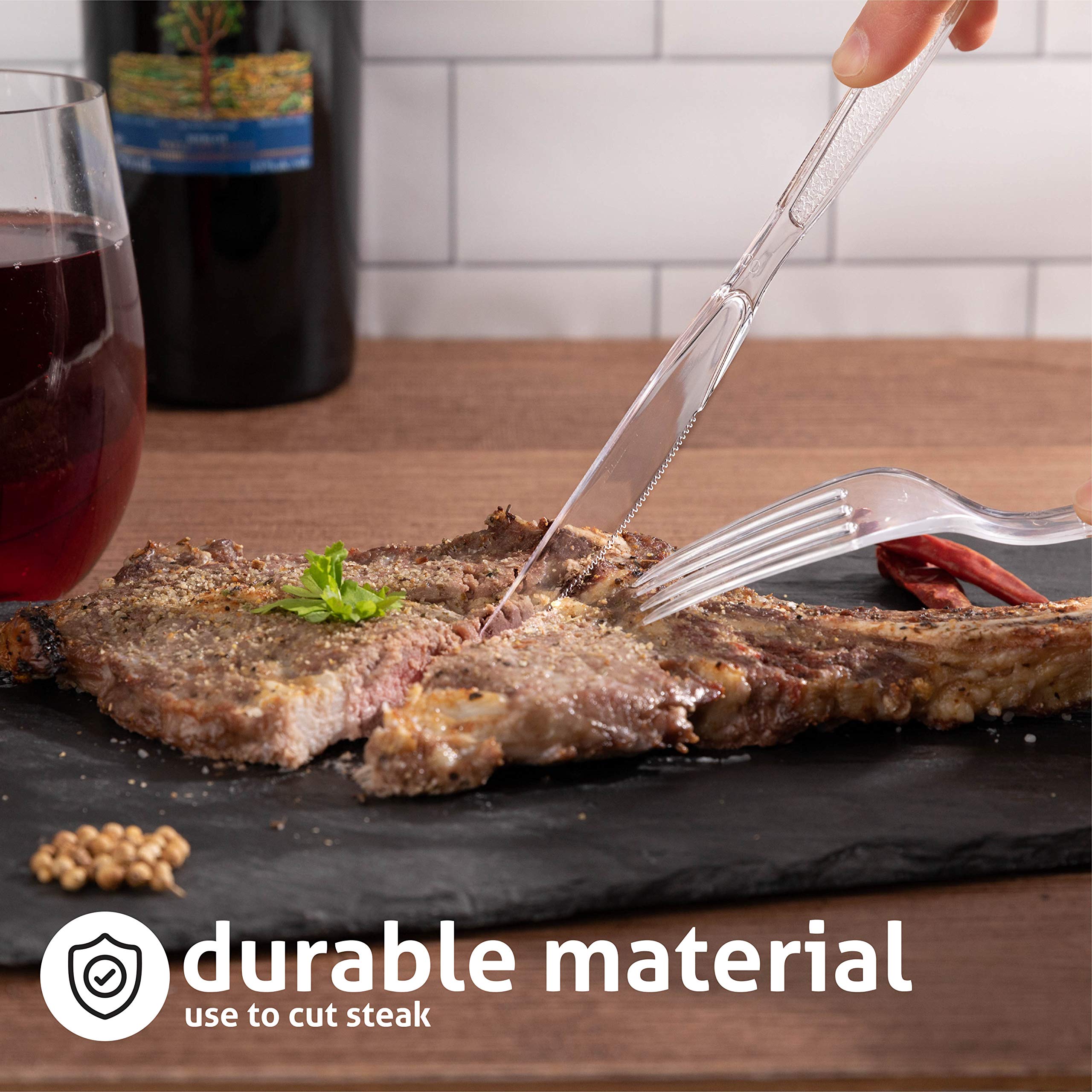 Crystal Ware Heavy Weight Disposable Plastic Knives, Food Grade Heavy Duty Plastic Silverware, Clear Cutlery Flatware (200 Knives) - Image 3