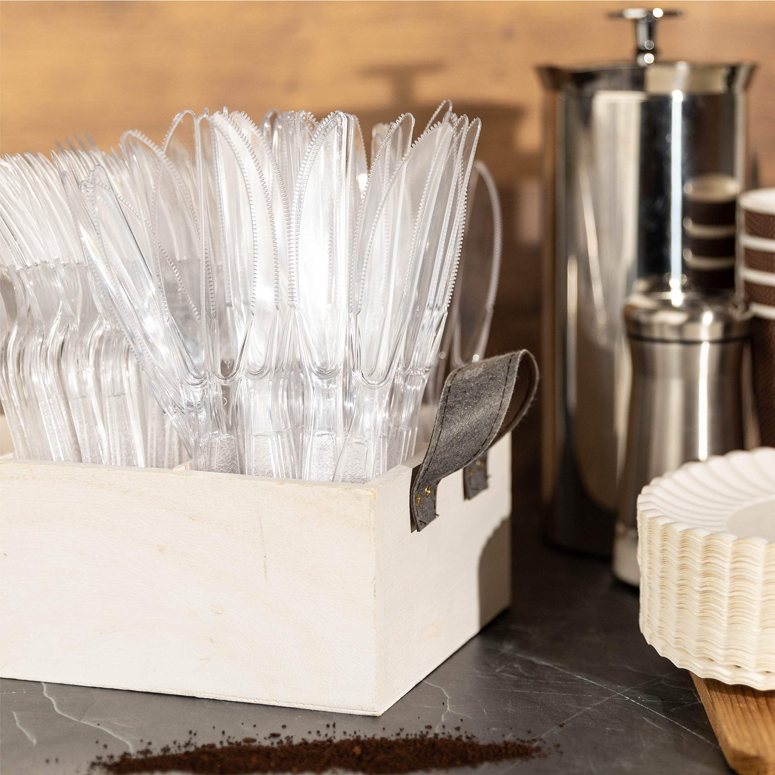 Crystal Ware Heavy Weight Disposable Plastic Knives, Food Grade Heavy Duty Plastic Silverware, Clear Cutlery Flatware (200 Knives) - Image 4