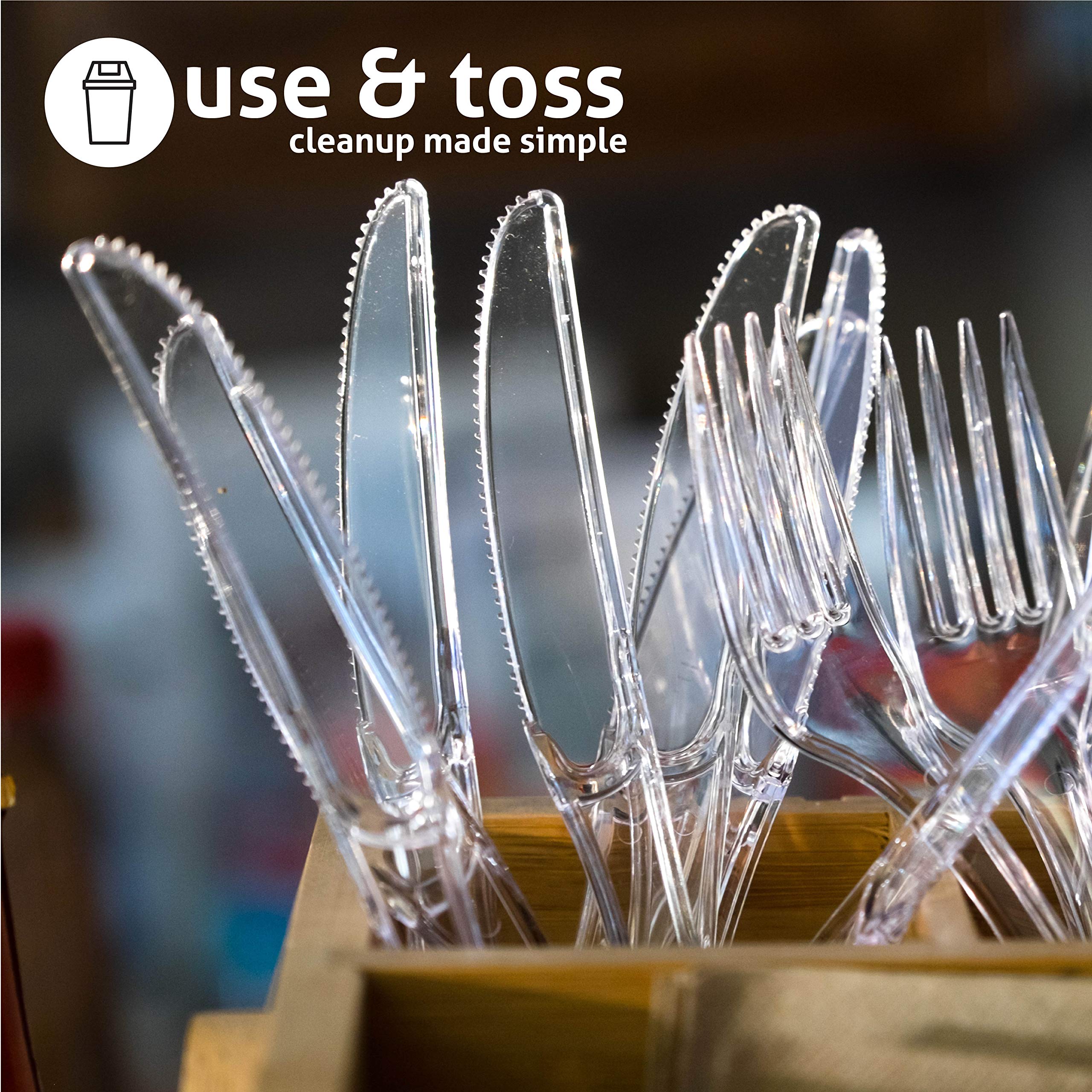 Crystal Ware Heavy Weight Disposable Plastic Knives, Food Grade Heavy Duty Plastic Silverware, Clear Cutlery Flatware (200 Knives) - Image 5