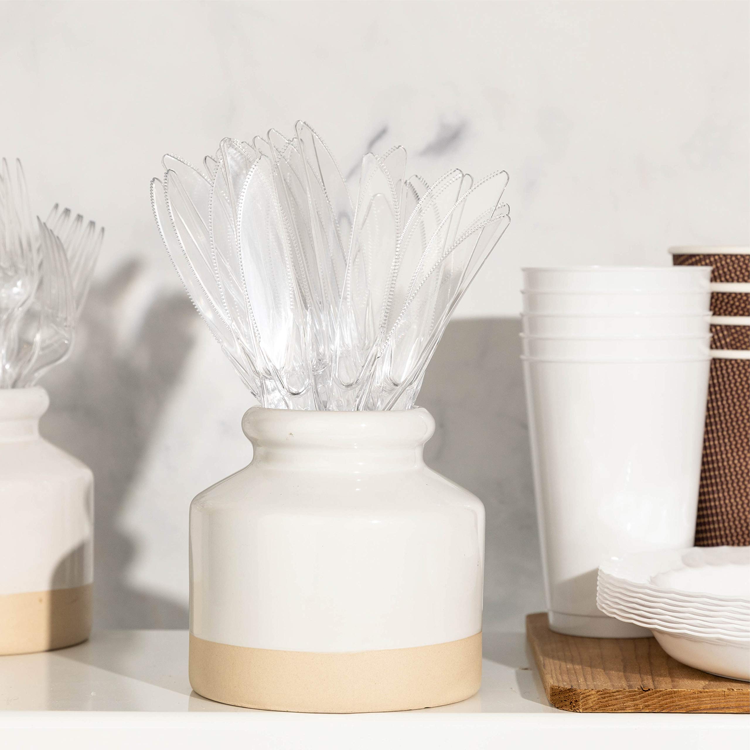 Crystal Ware Heavy Weight Disposable Plastic Knives, Food Grade Heavy Duty Plastic Silverware, Clear Cutlery Flatware (200 Knives) - Image 7