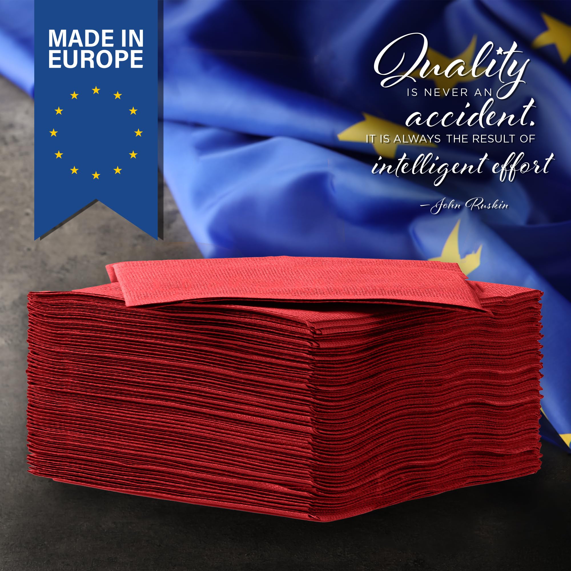 Red Linen-Feel Paper Cocktails Napkins, For Beverage, Desserts, Parties, and Drinks, Disposable and Fully Biodegradable Airlaid Napkins, 180 Pack - Image 5