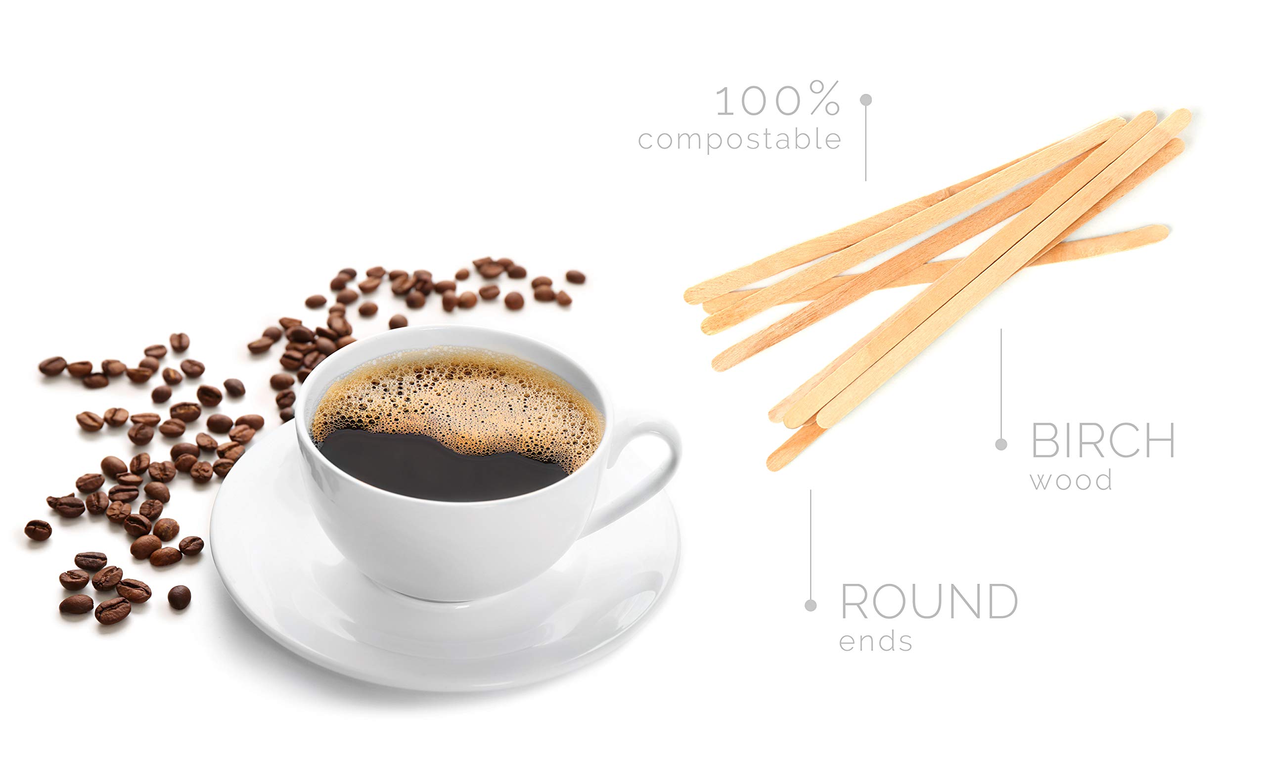 Wood Coffee Stirrers Stir Sticks - 1,000 Biodegradable Disposable Wooden Beverage Mixer with Round Ends, Made with Natural Birch Wood, Eco-Friendly BPA Free Swizzle Drinks Sticks (5.5 Inch) - Image 3